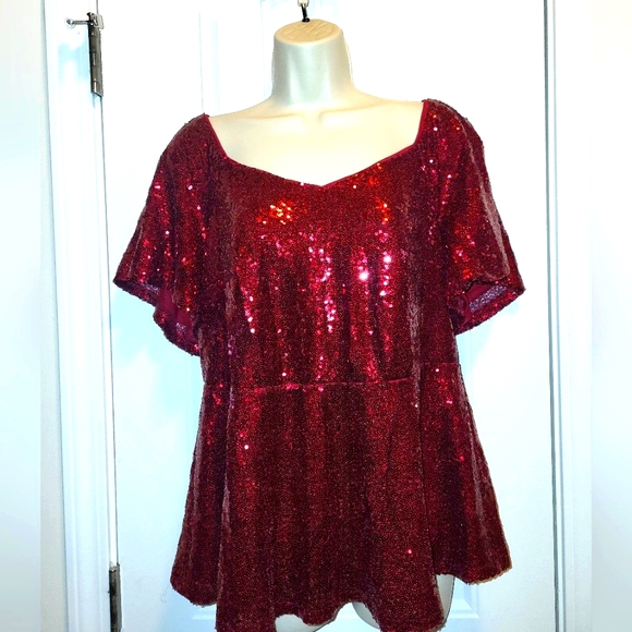 Lane Bryant Crimson Sequin Top - Picture 1 of 5